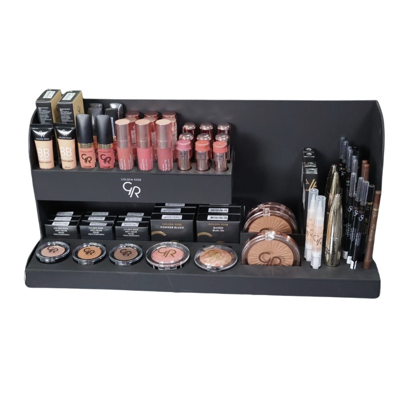 Toonbank Display Golden Rose op witte achtergrond minder licht