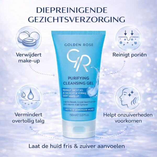 Golden Rose Purifying Cleansing Gel voordelen – reinigt poriën, verwijdert make-up en helpt overtollig talg verminderen