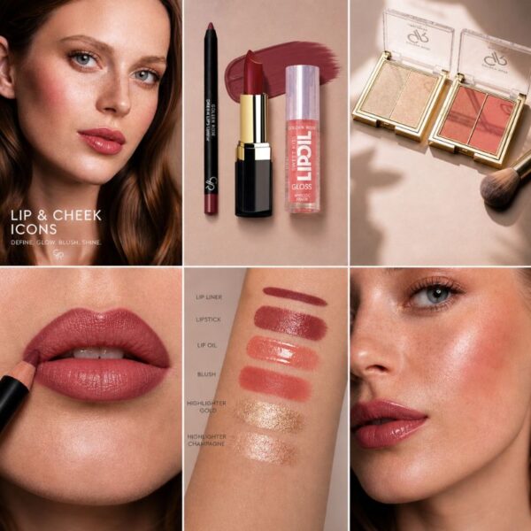 Lip & Cheek ICON Cadeau Set Met Lippenstift, lipoil, lipliner, Highlighter en blush van Golden Rose