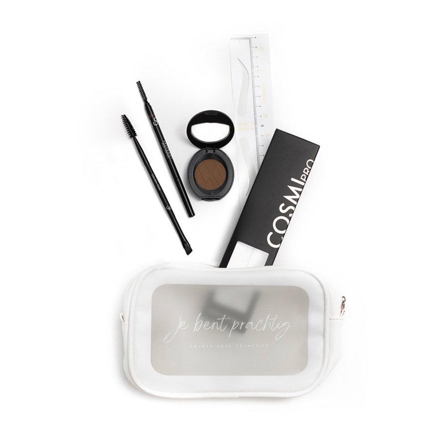 Easy Brows Essential Brow Kit met primer, stcikers, poeder en penselen.