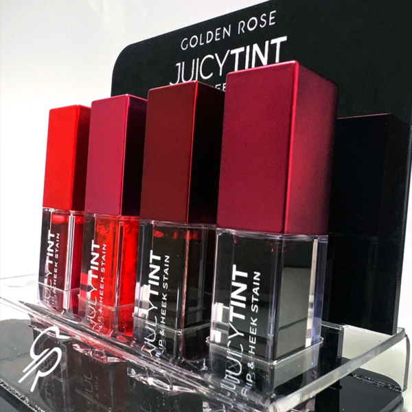 Juicy Tint Lip & Cheek Stain display in beautysalon voor verhoogde verkoop.