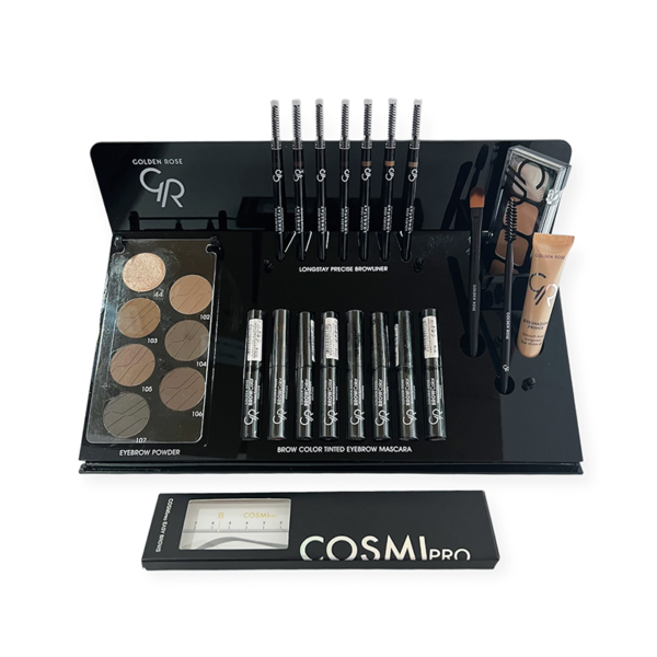 Easy Brows Expert Display Starter met 9 Eyebrow Kits, Tinted Mascara en Highlighter voor Salons en winkels.