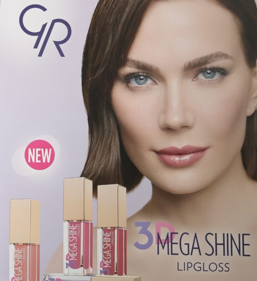 Poster van 3D Lipgloss Golden Rose voor in de salon
