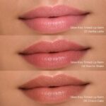 Golden Rose Glow Kiss Tinted lipbam Kleurenvoorbeelden 01 Vanilla Latte, 04 Peach shake, 06 Choco Cake